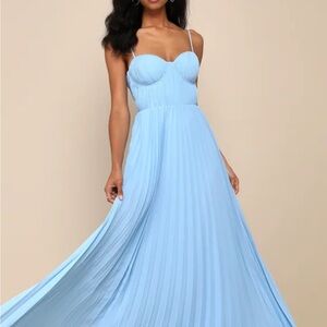 Lulu's Blue Pleated Ruched Maxi Dress